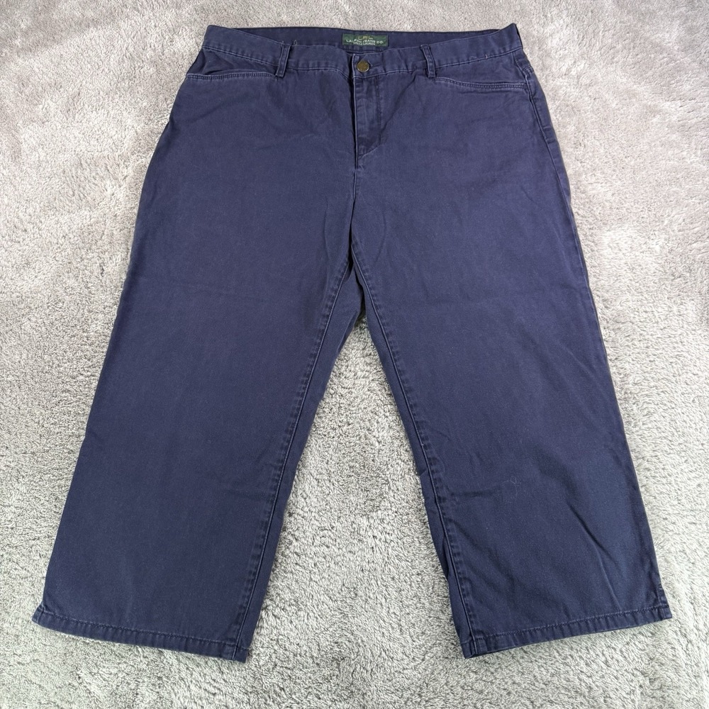Lauren Ralph Lauren Pants Womens 14 Blue Classic Wide Leg Cropped Cotton Chino